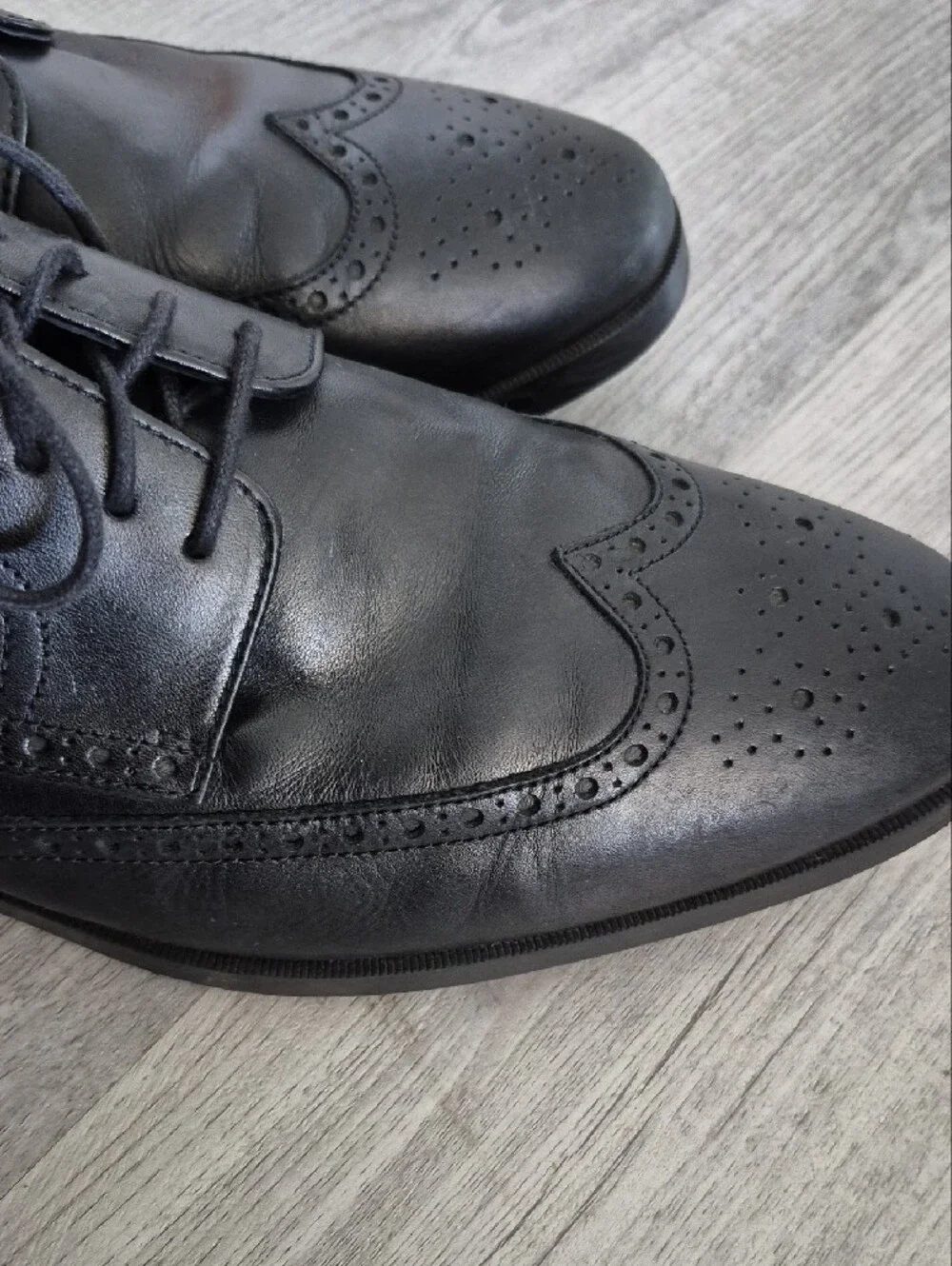 Cole Haan Black Leather Wingtip Oxford Shoes